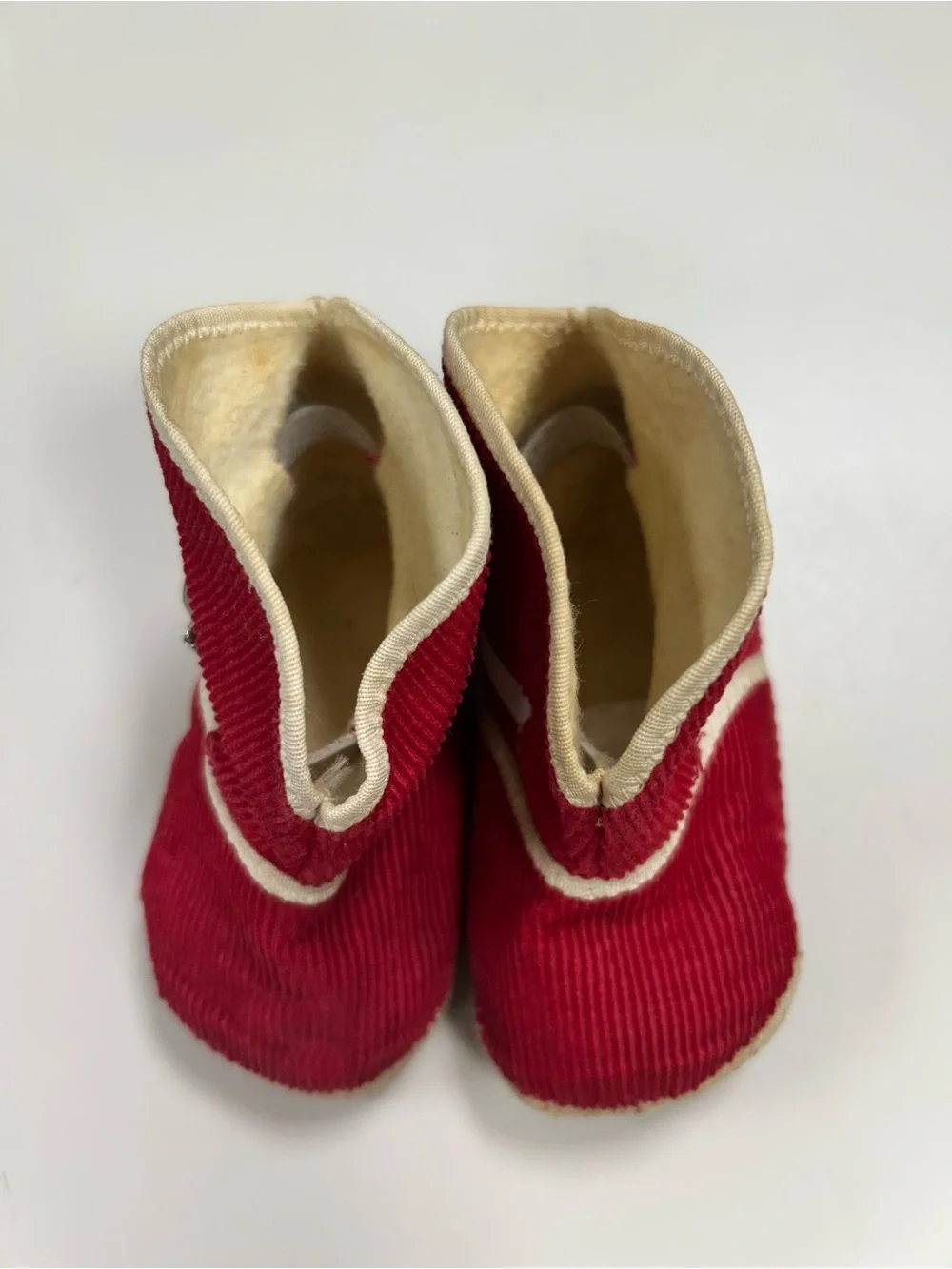Vintage Corduroy Baby Crib Shoes with Cream Trim Leather Buckles